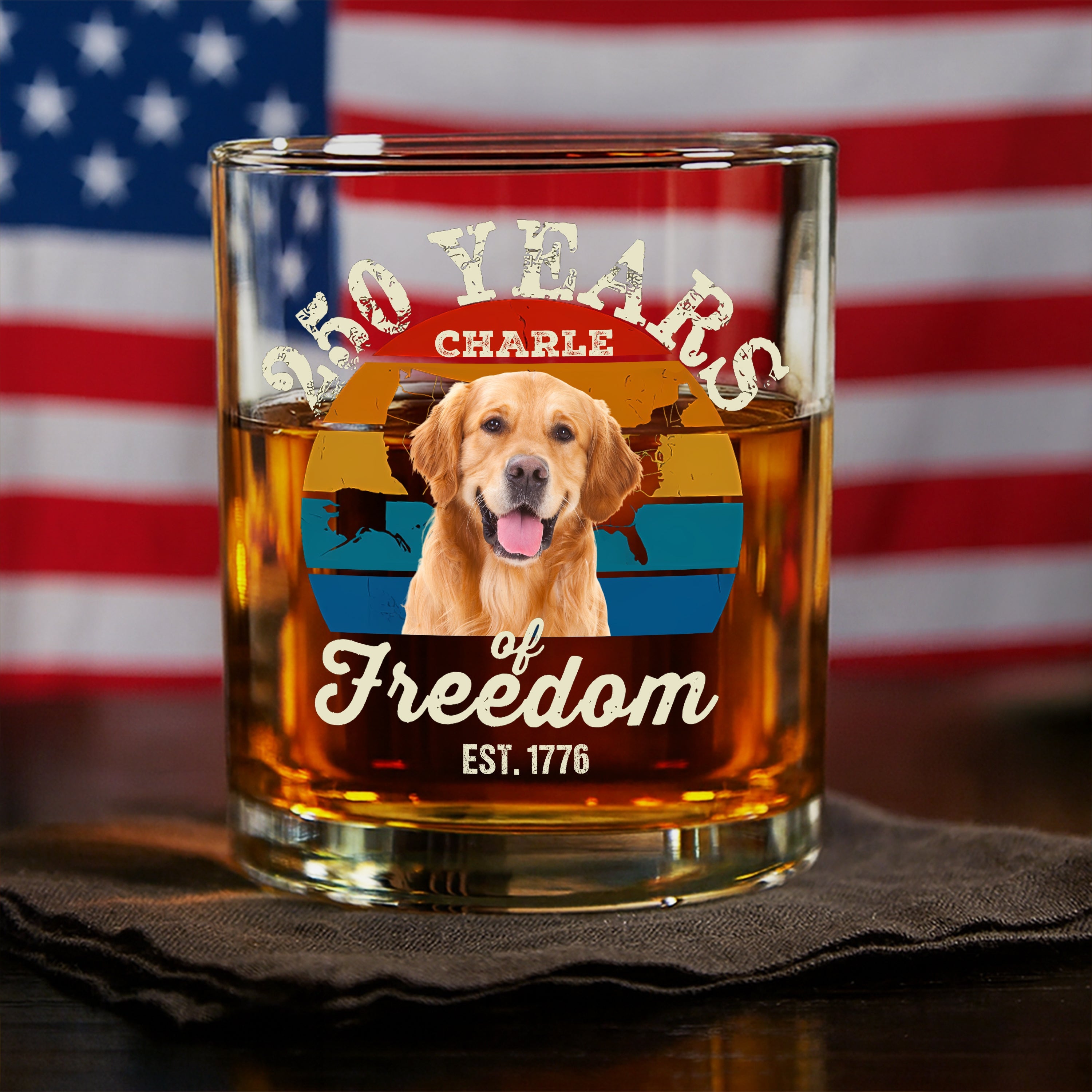 Custom Dog Photo 250 Years of Freedom EST. 1776 Whiskey Glass LM32 895325