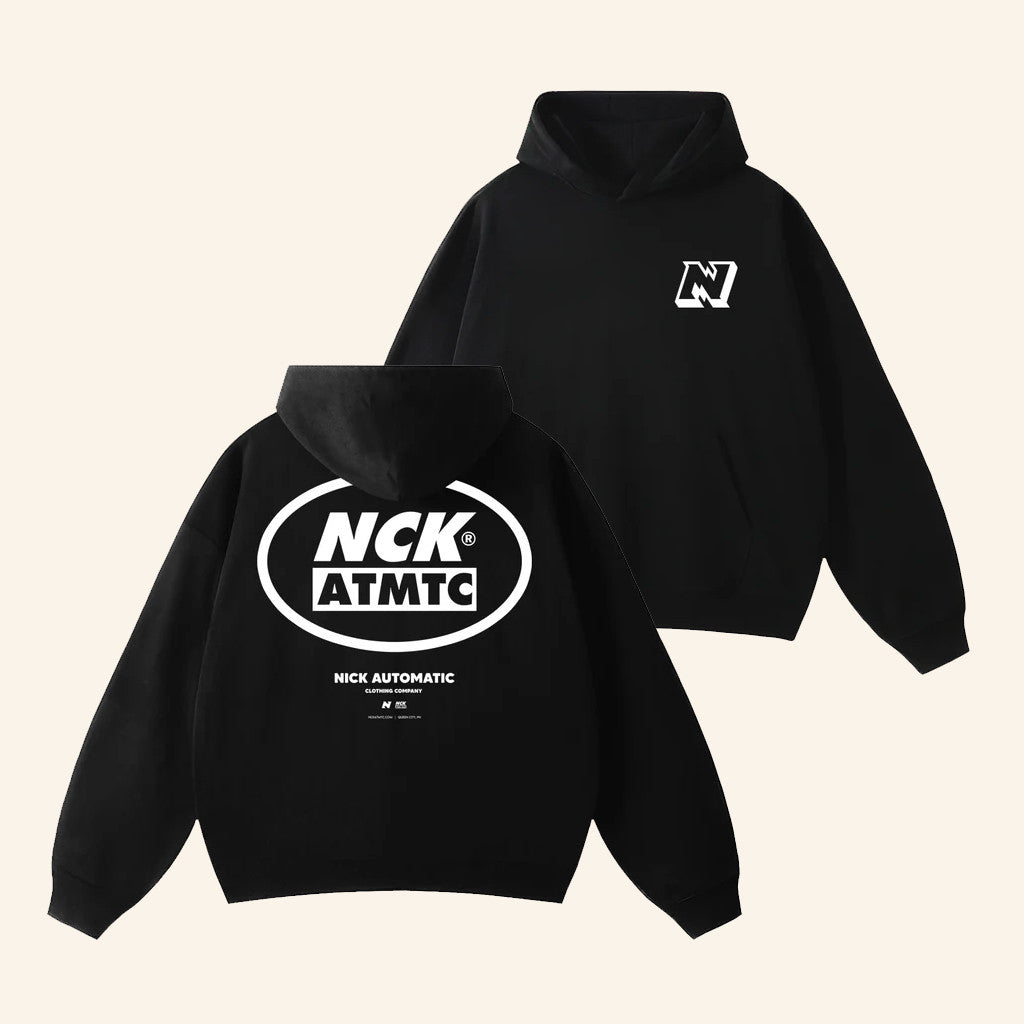 Nck Atmtc Merch Nick Automatic Block Badge Black Hoodie Gift Ideas For Husband - Thriftgiftshop