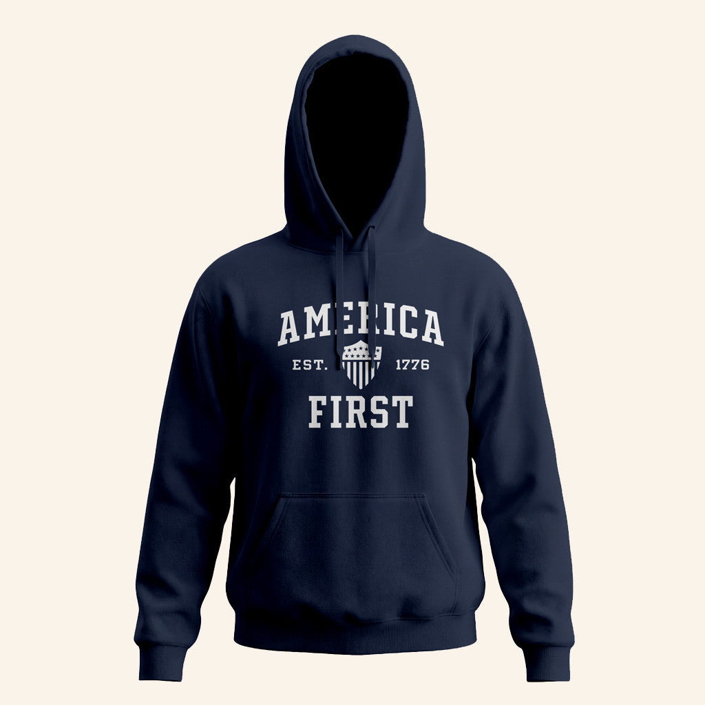 Nick Fuentes Merch America First Collegiate Hoodie Patriotic Gifts For Him - Thriftgiftshop