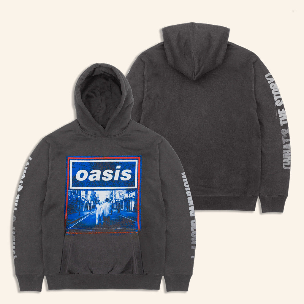 Oasis Merch 2025 Live 25 Whats The Story Hoodie Grey Good Gifts For Boyfriend - Thriftgiftshop
