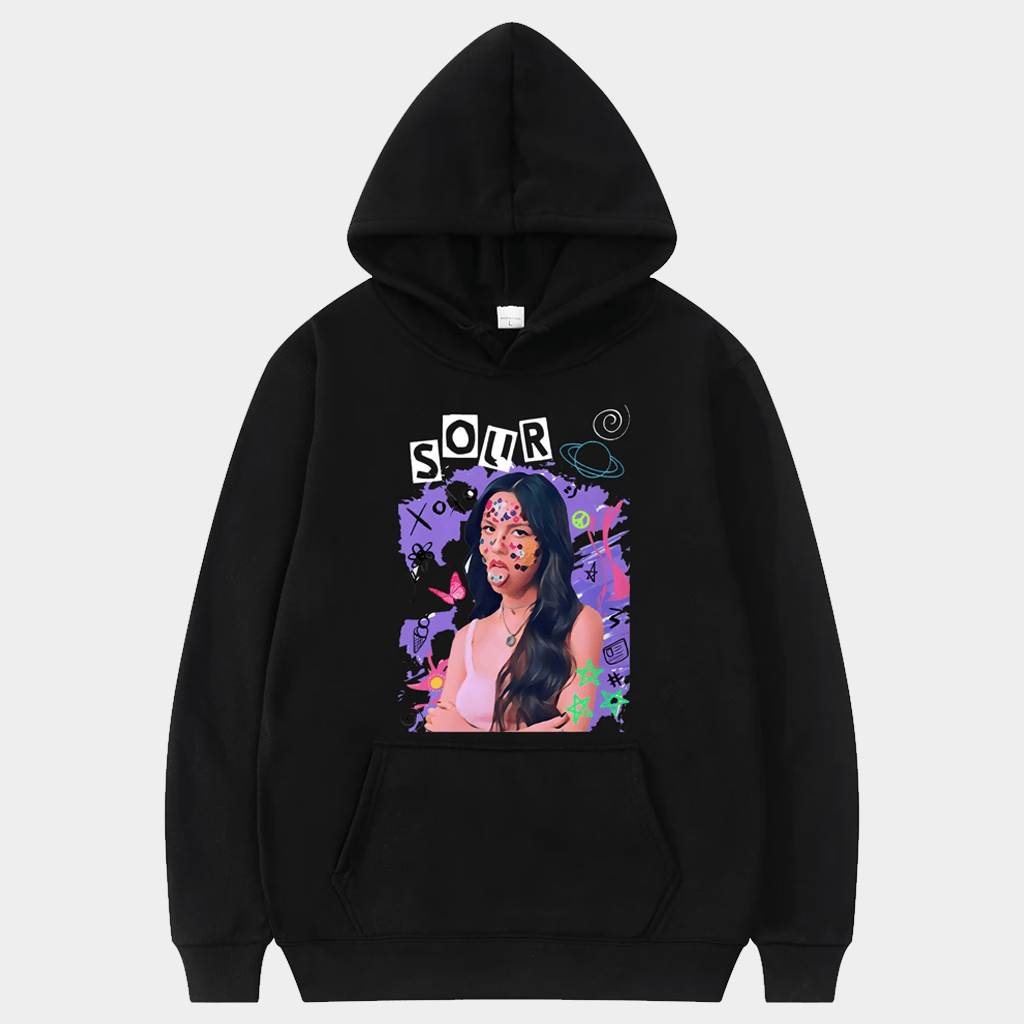 Olivia Rodrigo Merch Sour Hoodie Black Music Lover Gift Ideas For Him - Thriftgiftshop