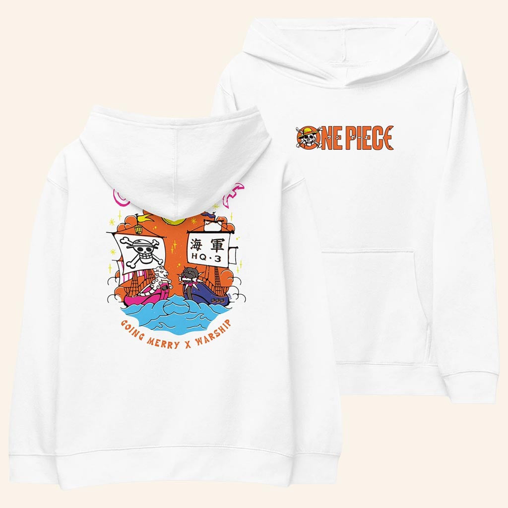 One Piece Merch Going Merry x Warship Hoodie White Good Gifts For Anime Lovers - Thriftgiftshop