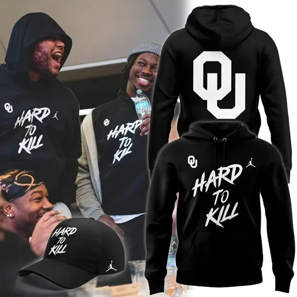 OU Hard To Kill Black Hoodie Oklahoma Football Merch Gift Ideas For Football Lovers - Thriftgiftshop