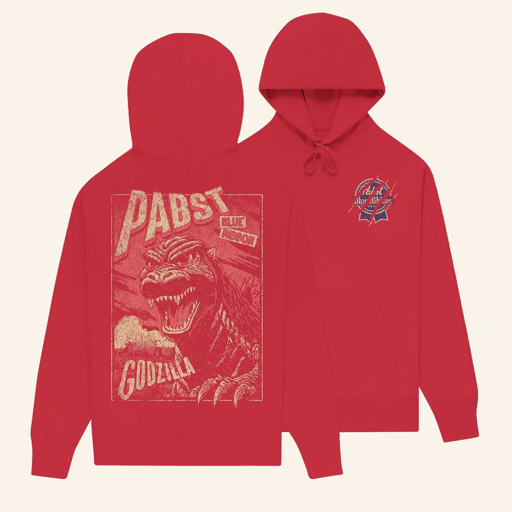 Pabst Blue Ribbon Merch Godzilla Clawed Ribbon Red Hoodie Christmas Ideas For Him - Thriftgiftshop