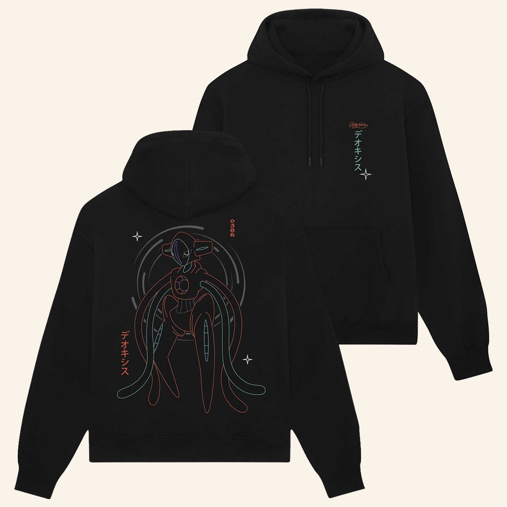 Pokemon Merch Pokemon x Dolly Noire Deoxys Black Hoodie Christmas Gift Ideas For Him - Thriftgiftshop