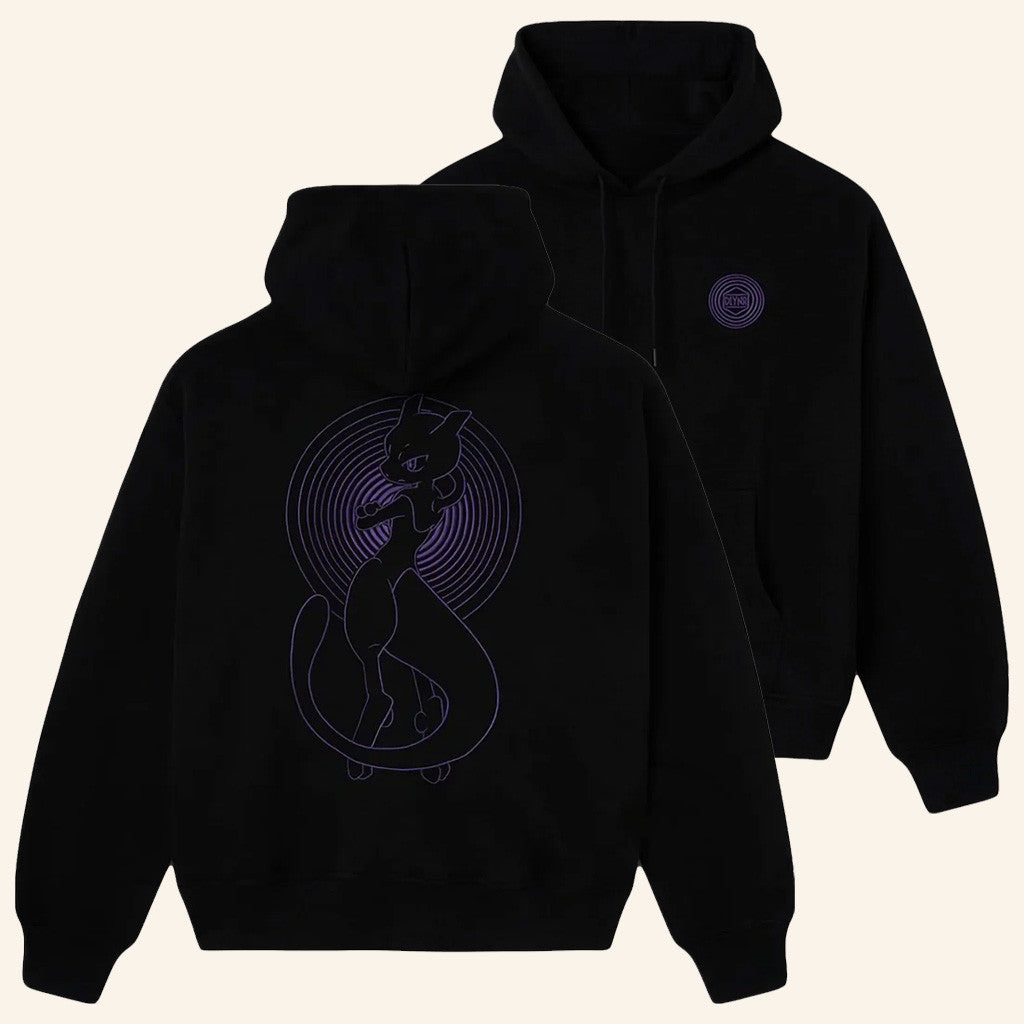 Pokemon Merch Pokemon X Dolly Noire MewTwo Black Hoodie Pokemon Fan Gift Ideas - Thriftgiftshop
