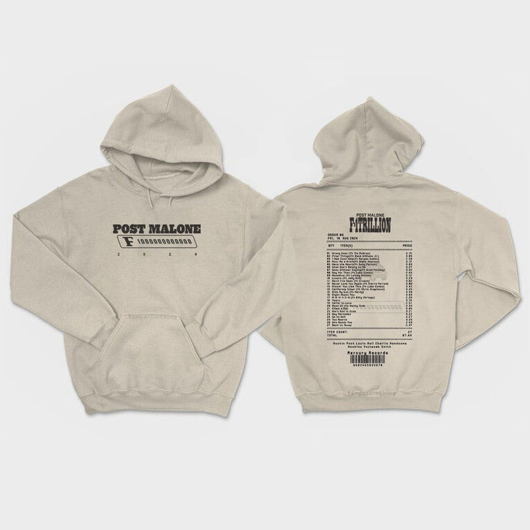 Posty F1, Trillion Album Tracklist Receipt Inspired Aesthetic Vintage Hoodie Gifts For Best Friend - Thriftgiftshop
