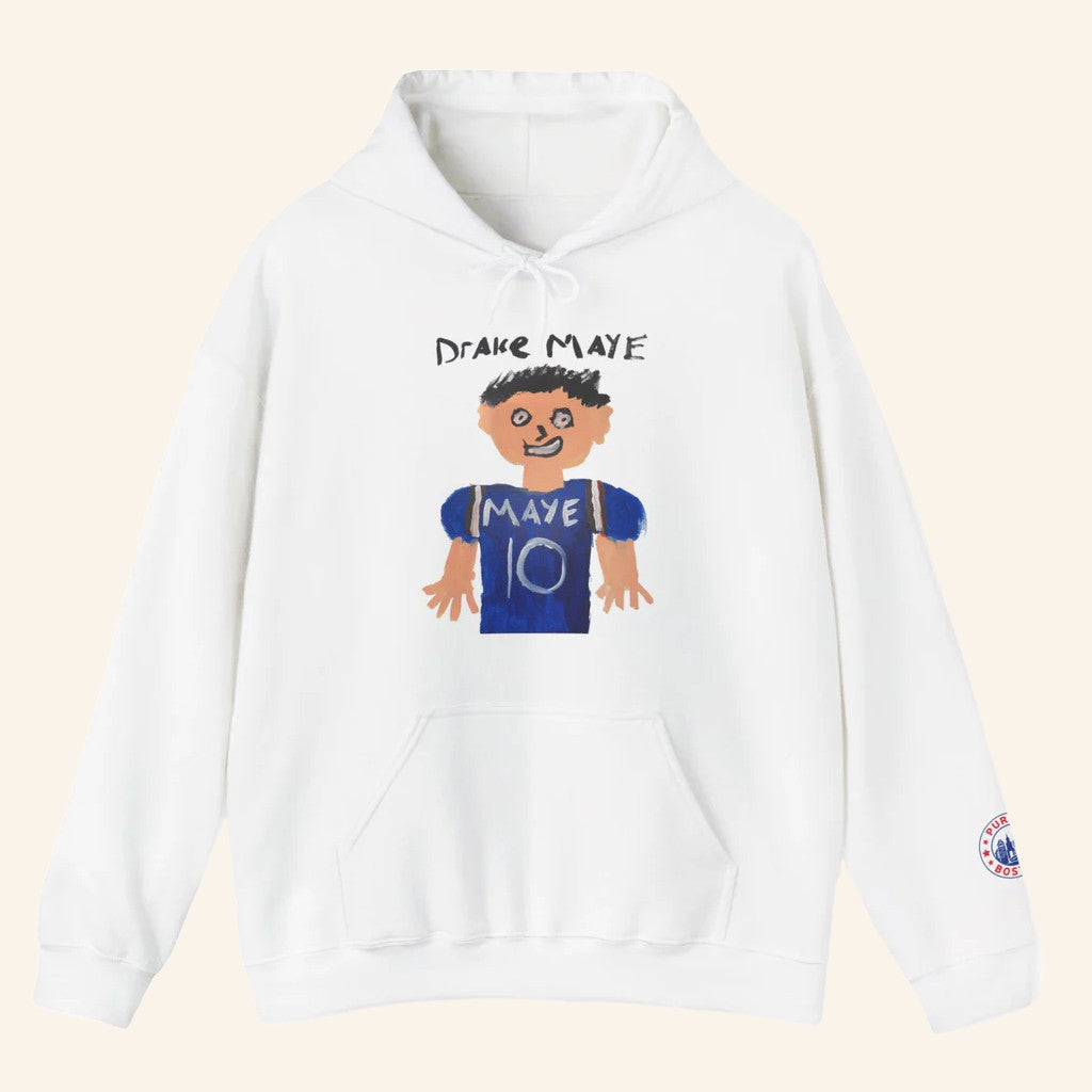 Purely Boston Merch Drake Maye Painting White Hoodie Drake Maye Merch Gifts For Football Lovers - Thriftgiftshop