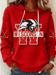 Red Wisconsin Ice Hockey Hoodie Game Day Clothes Gifts For Hockey Enthusiasts - Thriftgiftshop