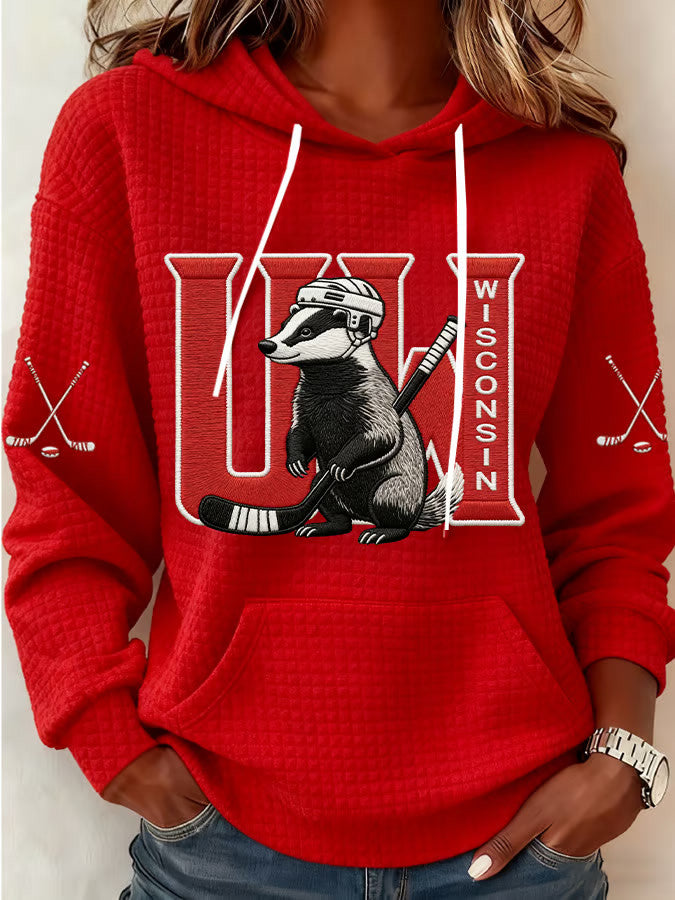 Red Wisconsin Ice Hockey Hoodie Game Day Clothes Great Gifts For Hockey Fans - Thriftgiftshop