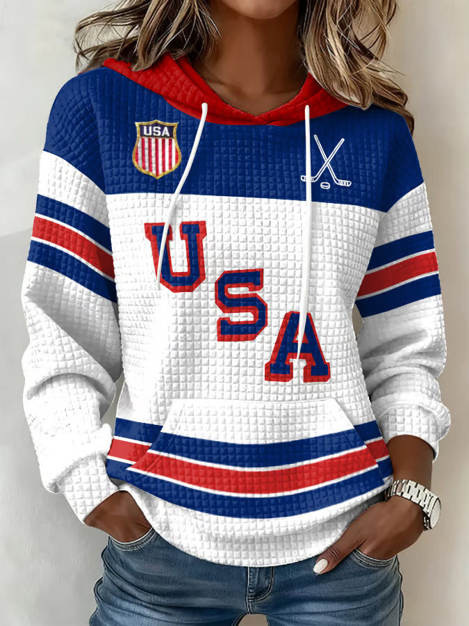 Retro USA Ice Hockey Hoodie Game Day Apparel Cool Gifts For Hockey Fans - Thriftgiftshop