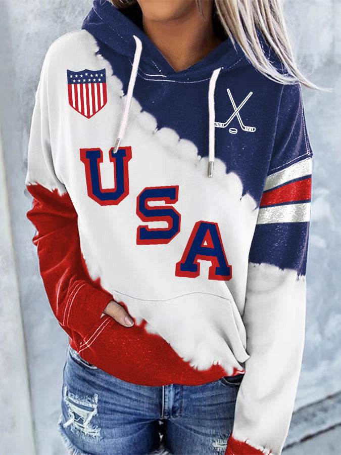 Retro USA Ice Hockey Hoodie Game Day Hoodie Cool Gifts For Hockey Fans - Thriftgiftshop