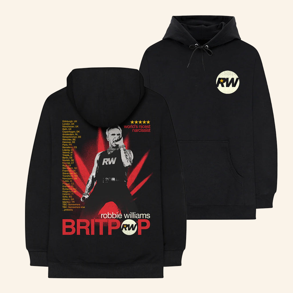 Robbie Williams Merch Britpop Tour Date Hoodie Christmas Gifts For Music Fans - Thriftgiftshop
