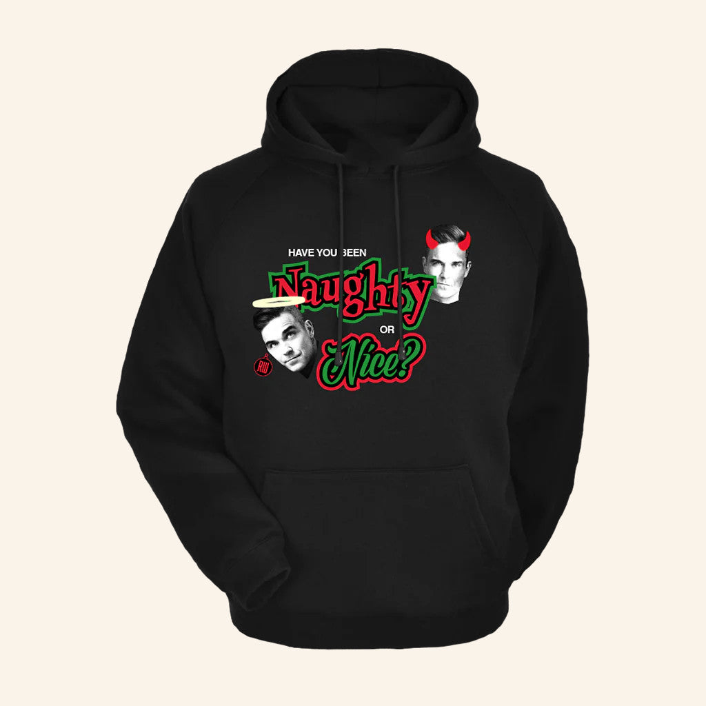 Robbie Williams Merch Naughty Or Nice Hoodie Cool Gifts For Music Lovers - Thriftgiftshop