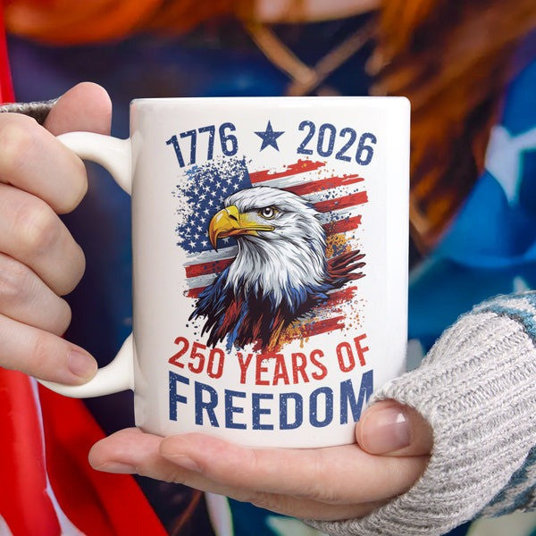 Thriftgiftshop 250th Anniversary Mug Eagle USA Flag 250 Years Of Freedom Semiquincentennial Present Ideas