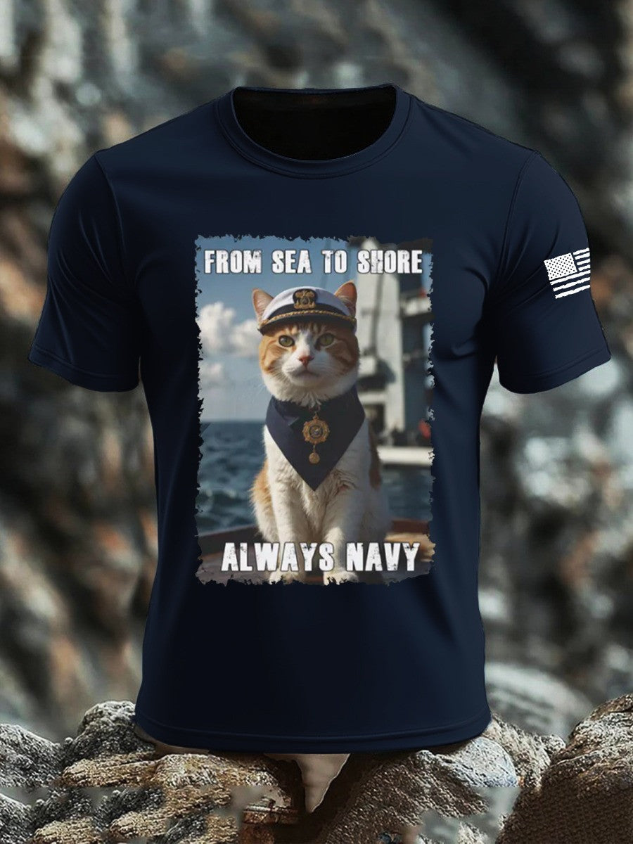 Thriftgiftshop 250th Anniversary T-Shirt Cat US Navy From Sea To Shore Independence Day Outfit Gifts