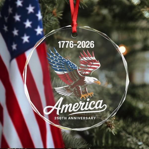 Thriftgiftshop 250th USA Anniversary Glass Ornament Eagle USA Flag 1776 2026 Xmas Gifts For Men
