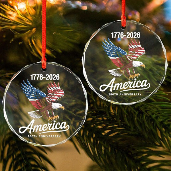 Thriftgiftshop 250th USA Anniversary Glass Ornament Eagle USA Flag 1776 2026 Xmas Gifts For Men