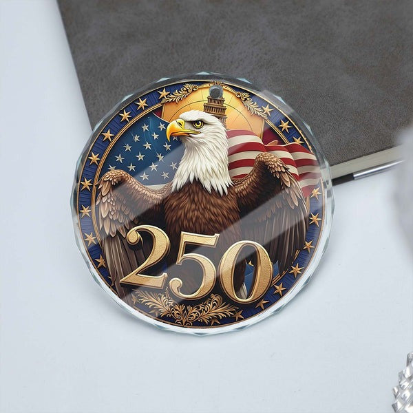 Thriftgiftshop America 250th Anniversary Glass Ornament Eagle USA Flag Patriotic Xmas Gifts For Him