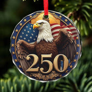 Thriftgiftshop America 250th Anniversary Glass Ornament Eagle USA Flag Patriotic Xmas Gifts For Him