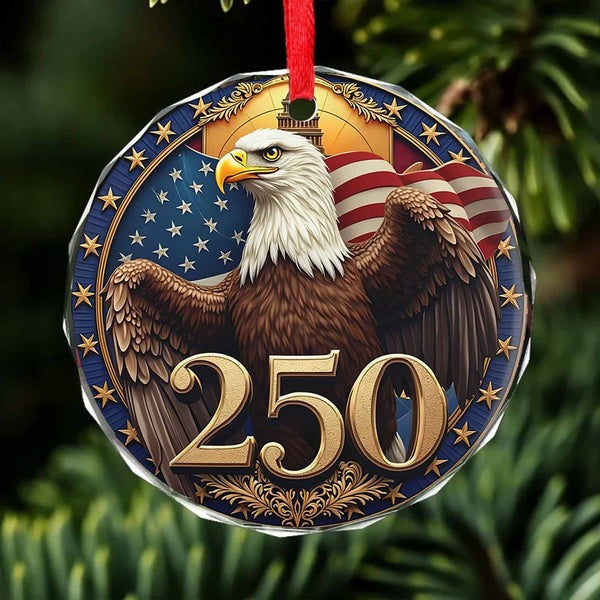 Thriftgiftshop America 250th Anniversary Glass Ornament Eagle USA Flag Patriotic Xmas Gifts For Him