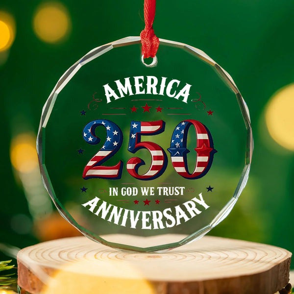 Thriftgiftshop America 250th Anniversary Glass Ornament In God We Trust Semiquincentennial Xmas Gifts
