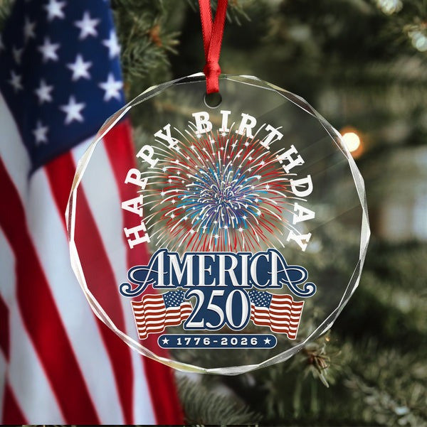 Thriftgiftshop America 250th Anniversary Glass Ornament Semiquincentennial Fireworks Decor Gifts