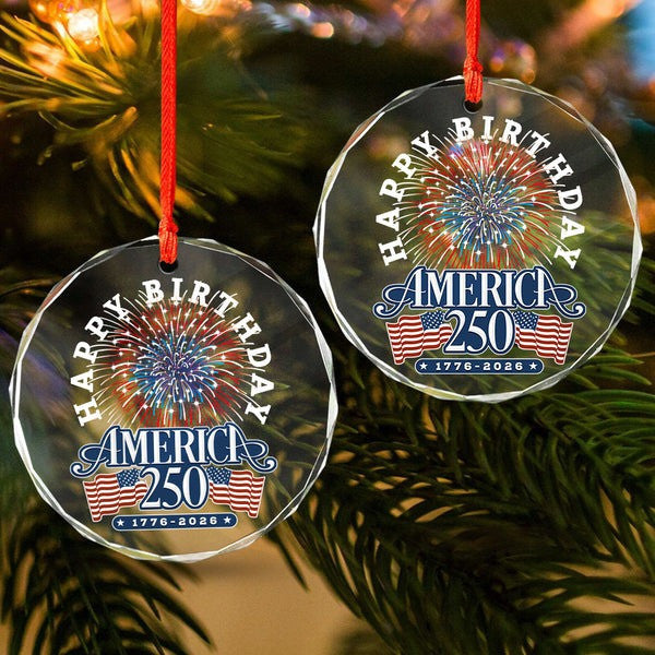 Thriftgiftshop America 250th Anniversary Glass Ornament Semiquincentennial Fireworks Decor Gifts