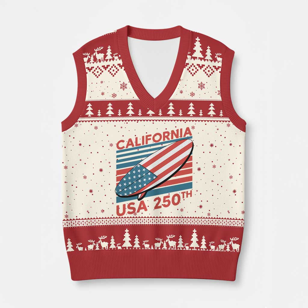 Thriftgiftshop California USA 250th Anniversary Ugly Christmas V-Neck Knit Sweater Vest Gift For Friend