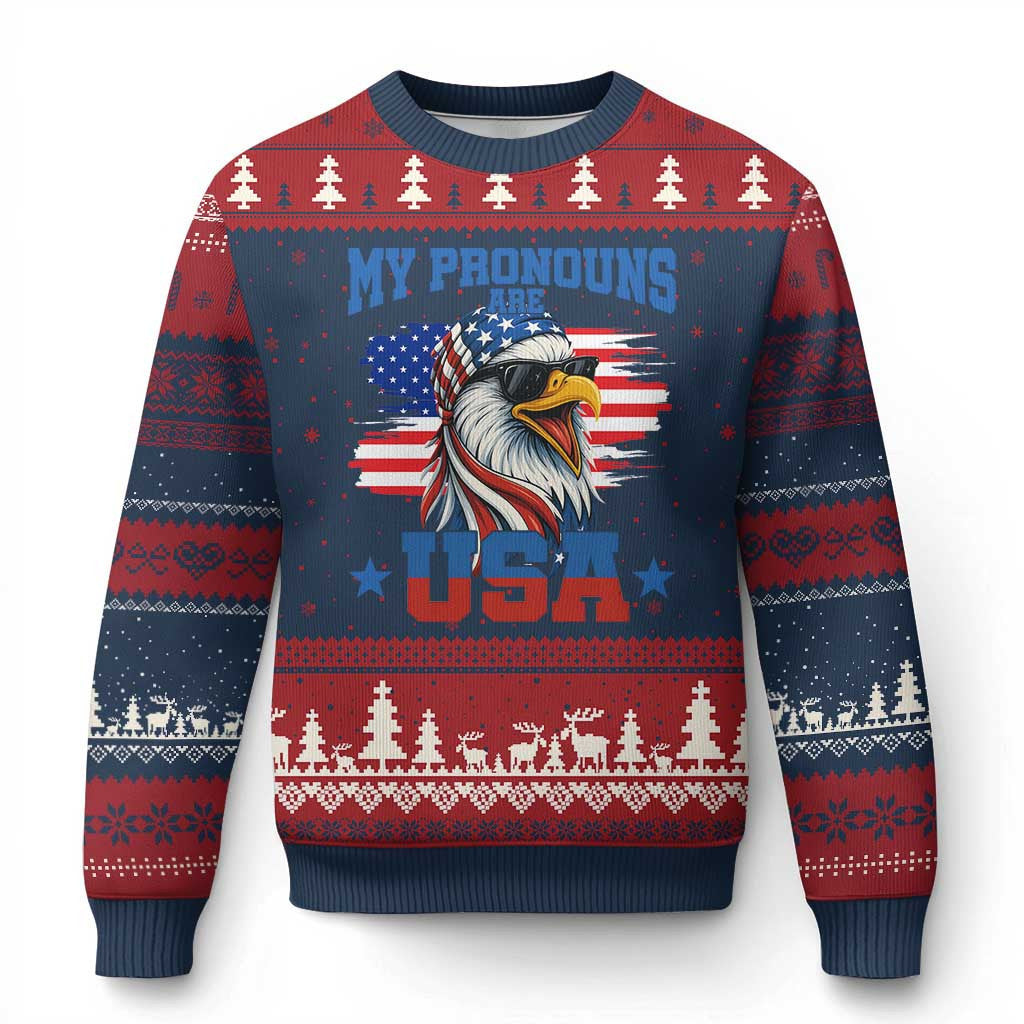 Thriftgiftshop Eagle My Pronouns Ugly Christmas Sweater 250th Anniversary Jumper Patriotic Eagle Gifts