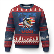 Thriftgiftshop Eagle My Pronouns Ugly Christmas Sweater 250th Anniversary Jumper Patriotic Eagle Gifts