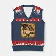 Thriftgiftshop Freedom 250th Ugly Christmas V-Neck Knit Sweater Vest Retro Flag USA 2026 Patriots Gifts