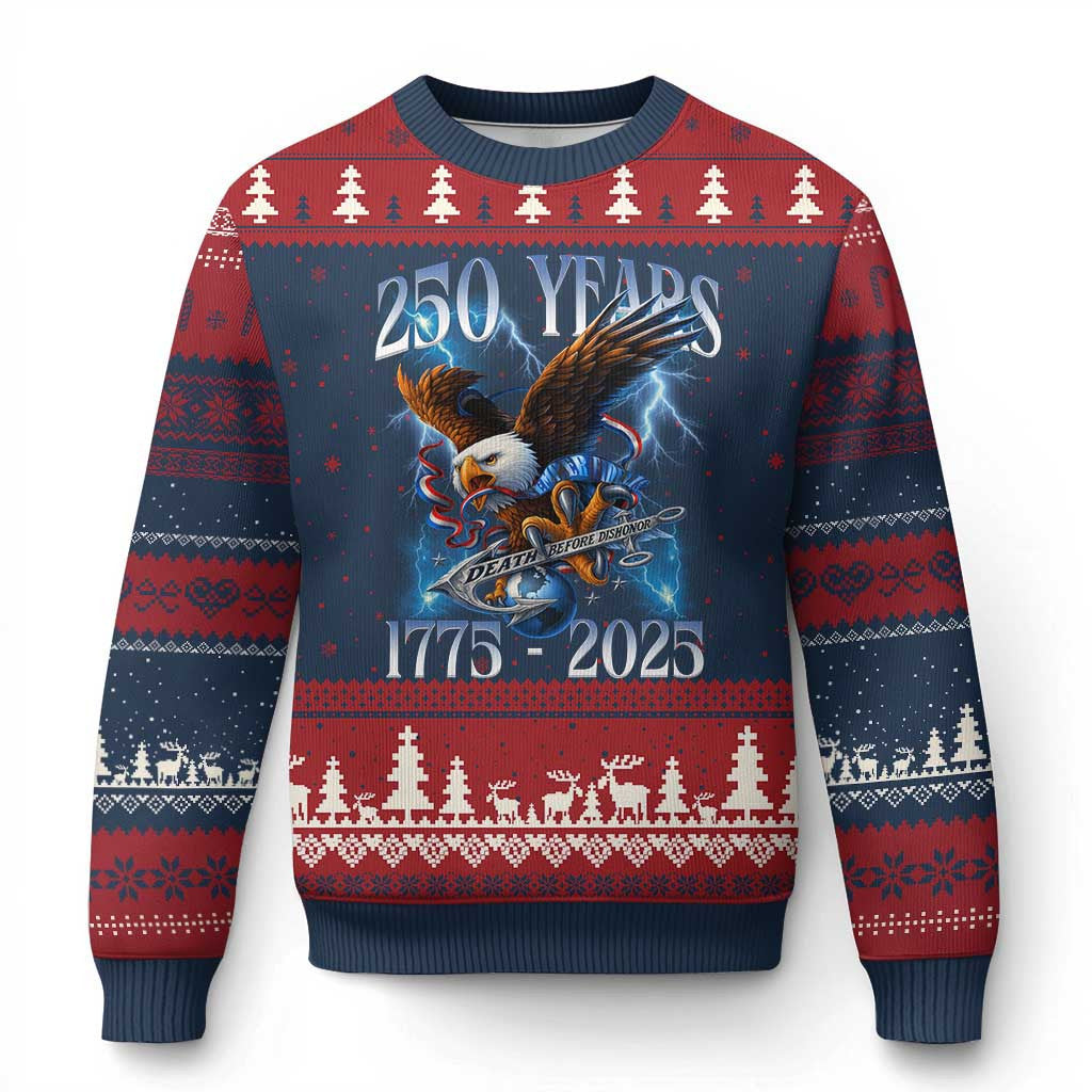 Thriftgiftshop Marine Veteran 250Th Anniversary Ugly Christmas Sweater Eagle Patriotic Military Xmas Apparel