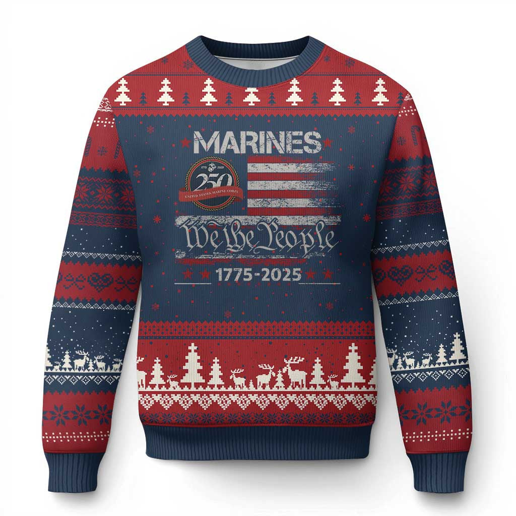 Thriftgiftshop Marine Veteran 250Th Anniversary Ugly Christmas Sweater Retro Patriotic Xmas Apparel