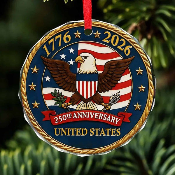 Thriftgiftshop United States 250th Anniversary Glass Ornament Eagle Independence Day Patriotic Gifts