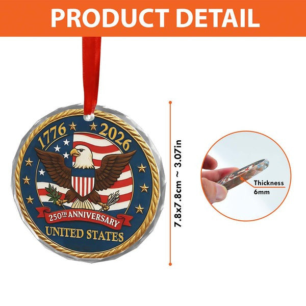 Thriftgiftshop United States 250th Anniversary Glass Ornament Eagle Independence Day Patriotic Gifts