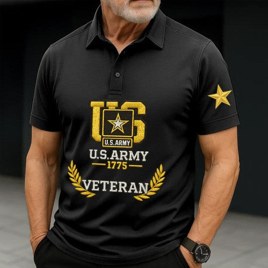 Thriftgiftshop United States Army Veteran Polo Shirt 1775 250th Anniversary USA Military Clothing Gifts For Patriots