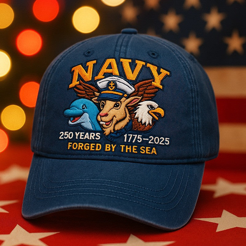 Thriftgiftshop United States Navy Veteran Hat 250th Anniversary 1775 2025 Forged By The Sea Patriotic Gifts