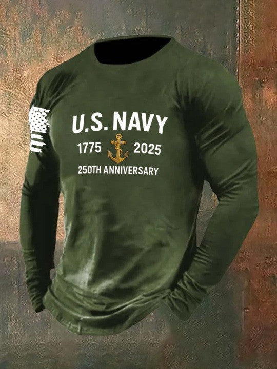 Thriftgiftshop U.S Navy 250th Anniversary Long Sleeve Shirt Anchor 1775 2025 Best Navy Merchandise Clothing