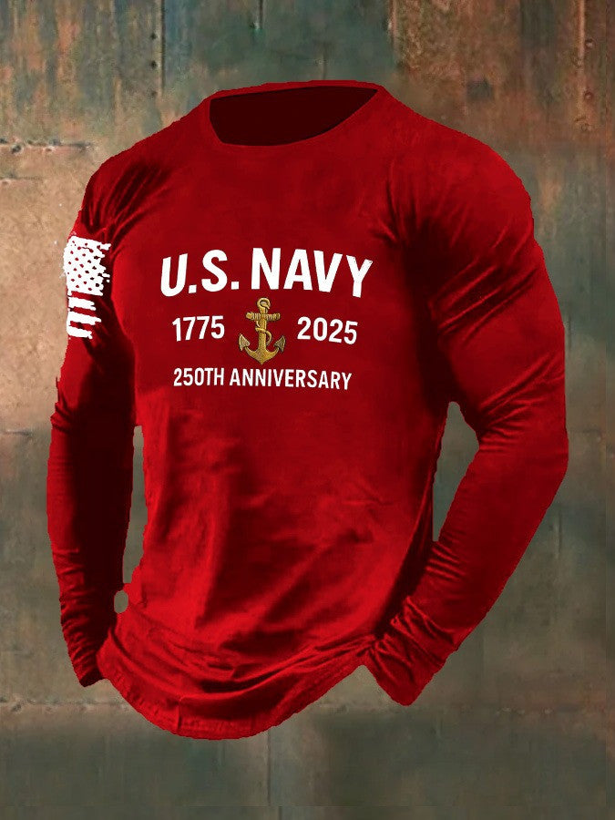 Thriftgiftshop U.S Navy 250th Anniversary Long Sleeve Shirt Anchor 1775 2025 Best Navy Merchandise Clothing