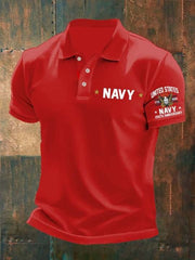 Thriftgiftshop U.S. Navy Veteran 250th Anniversary Printed Men's Polo Shirt Military Clothing Gifts