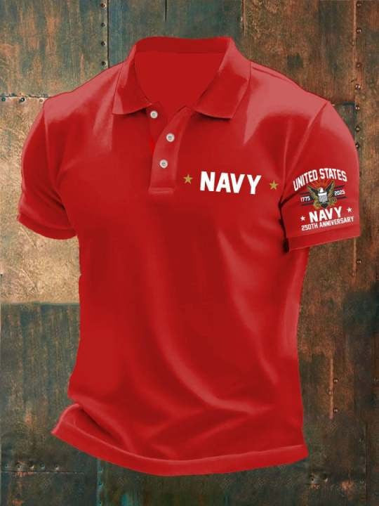 Thriftgiftshop U.S. Navy Veteran 250th Anniversary Printed Men's Polo Shirt Military Clothing Gifts