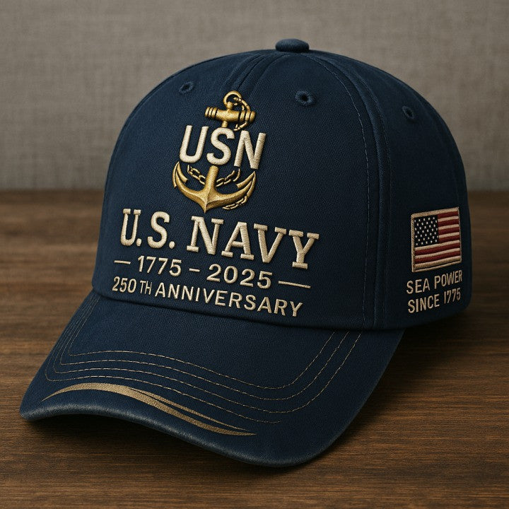 Thriftgiftshop U.S Navy Veteran Hat 250th Anniversary Sea Power Since 1775 Military Cap Patriotic Gifts