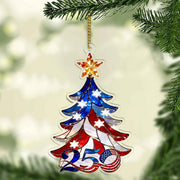 Thriftgiftshop Xmas Tree USA 250th Anniversary Christmas Ornament Faux Stained Decor USA Gifts For Her