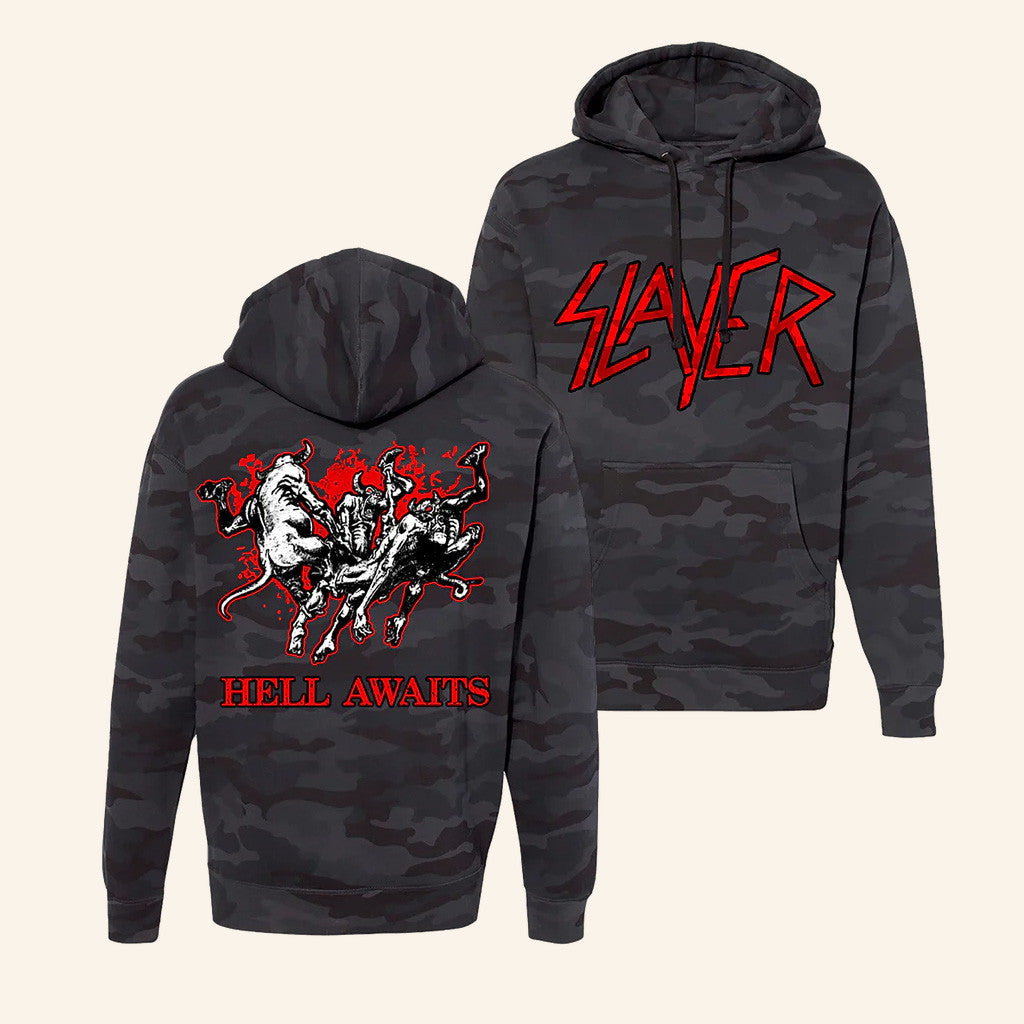 Slayer Merch Hell Awaits Camouflage Hoodie Christmas Gift Ideas For Dad - Thriftgiftshop