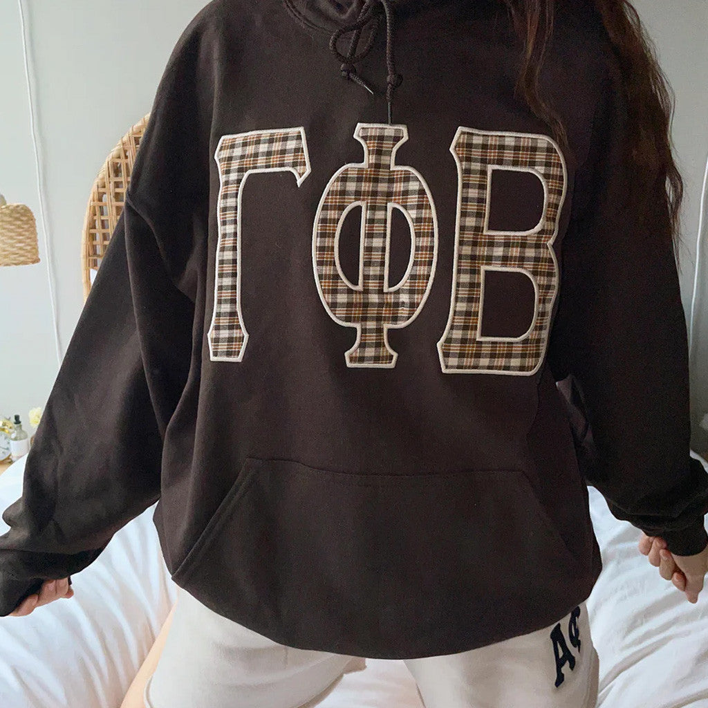 Sorority Merch Chocolate Brown Vintage Plaid Sorority Hoodie Christmas Presents For Girlfriend - Thriftgiftshop