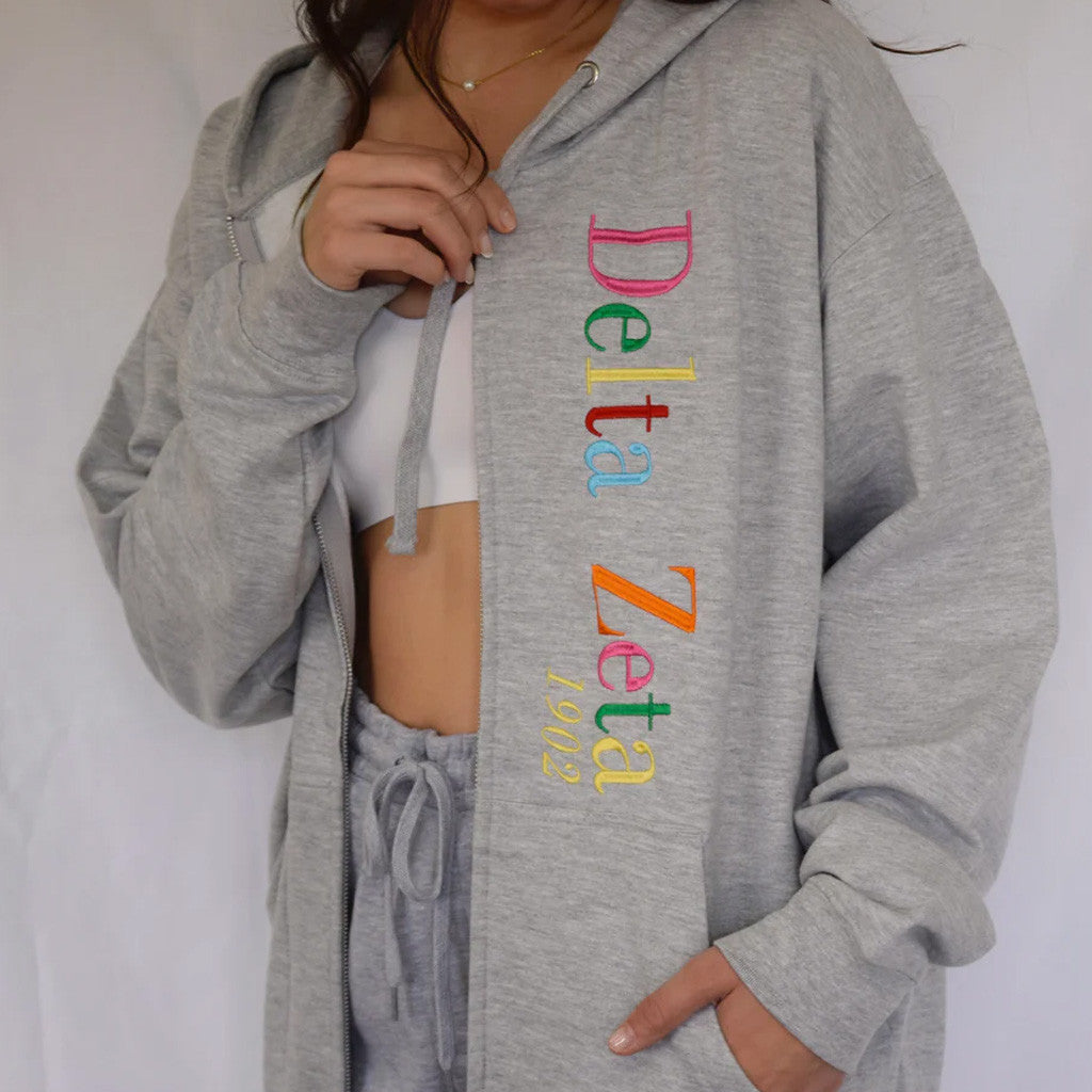 Sorority Merch Delta Zeta 1902 Sorority Zip Hoodie Christmas Gifts For Daughter - Thriftgiftshop