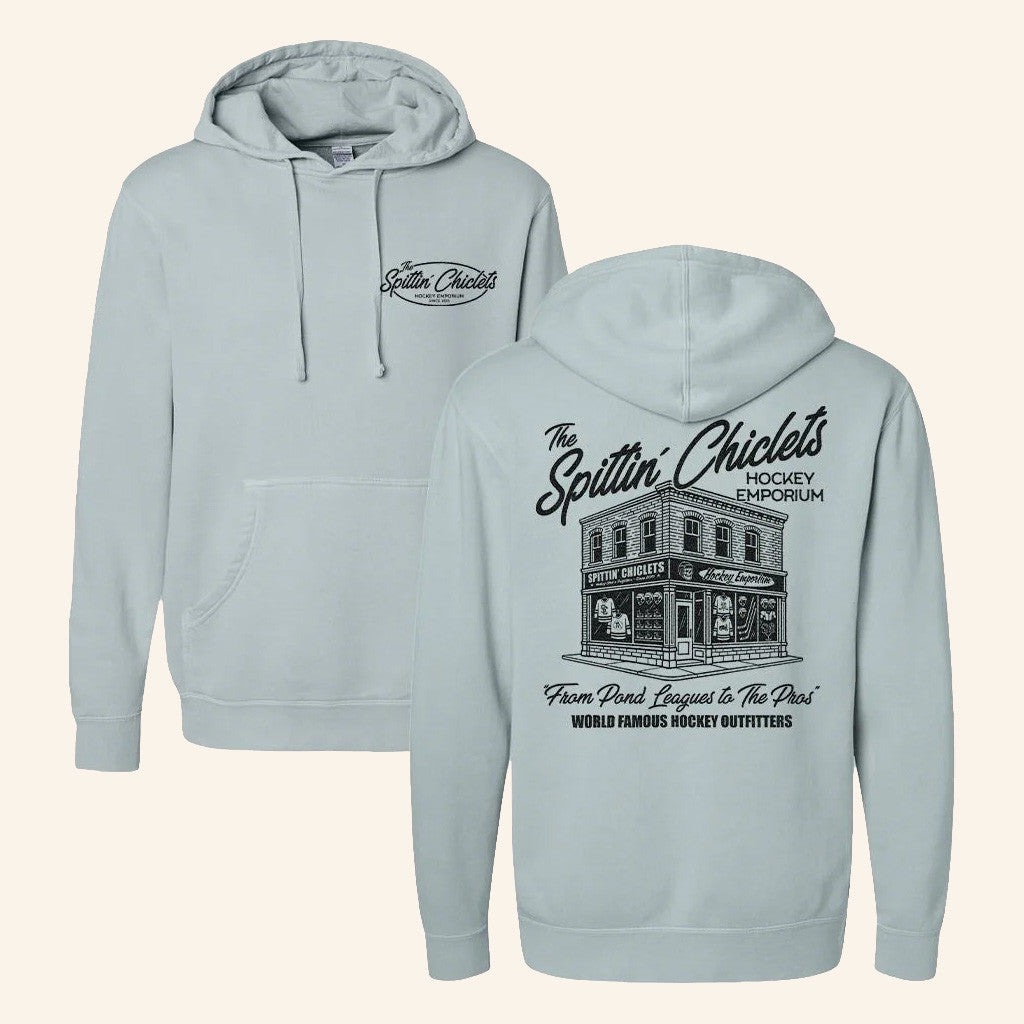 Spittin Chiclets Merch Spittin Chiclets Hockey Emporium Hoodie Ice Hockey Themed Gifts - Thriftgiftshop