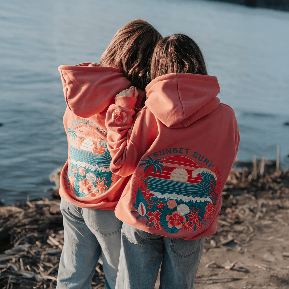Sunset Surf Hoodie Printed Coral Hibiscus Hoodie Sunset Surf Merch Gifts For Sister - Thriftgiftshop