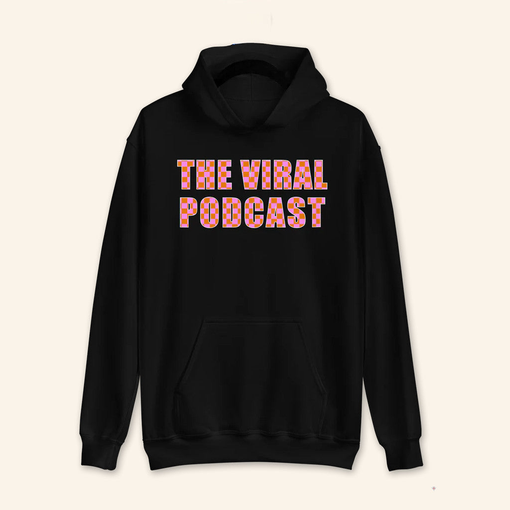 The Viral Podcast Merch Pink Orange Checkered Lettering Hoodie Gifts For Girlfriend - Thriftgiftshop